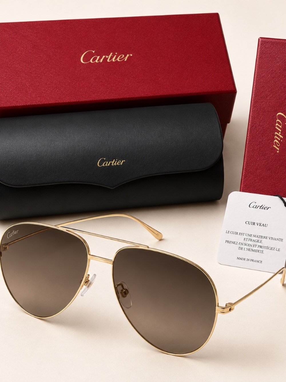Première de Cartier Aviator Sunglasses Brown Gradient Lenses Style P C45D91CZ